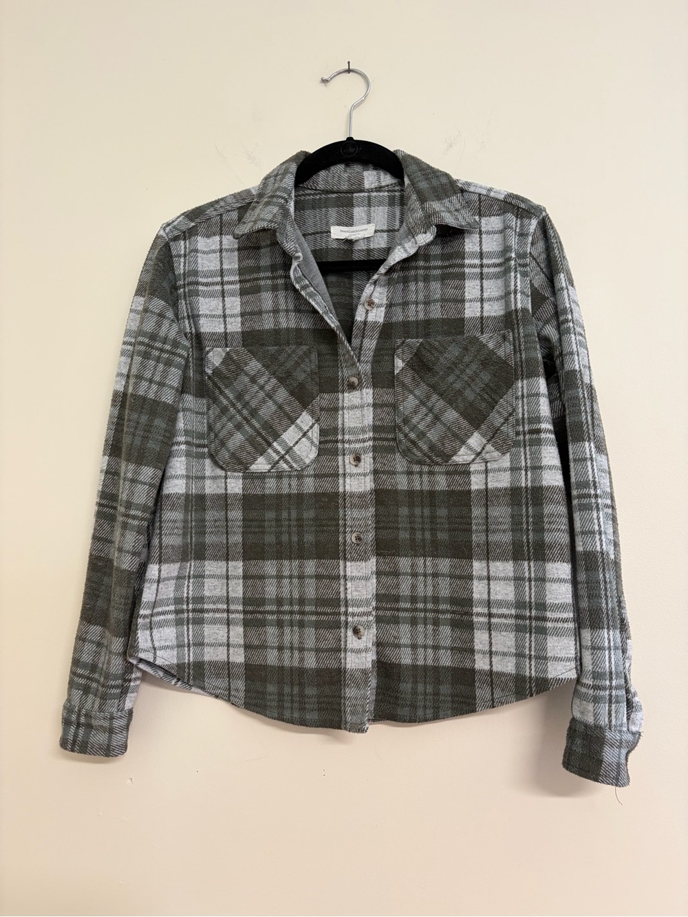 beachlunchlounge Olive and Light Gray Plaid Shirt